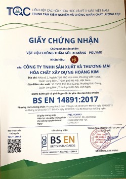 Chứng nhận sản phẩm VẬT LIỆU CHỐNG THẤM GỐC XI MĂNG- POLYME 
